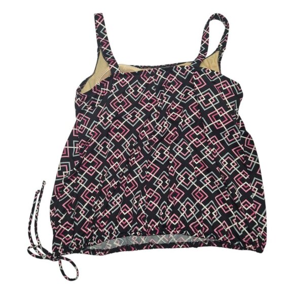 Inches Off Swimsuit atop Tankini Pink Black Rouched Tie Side Womens 18W - Picture 2 of 6